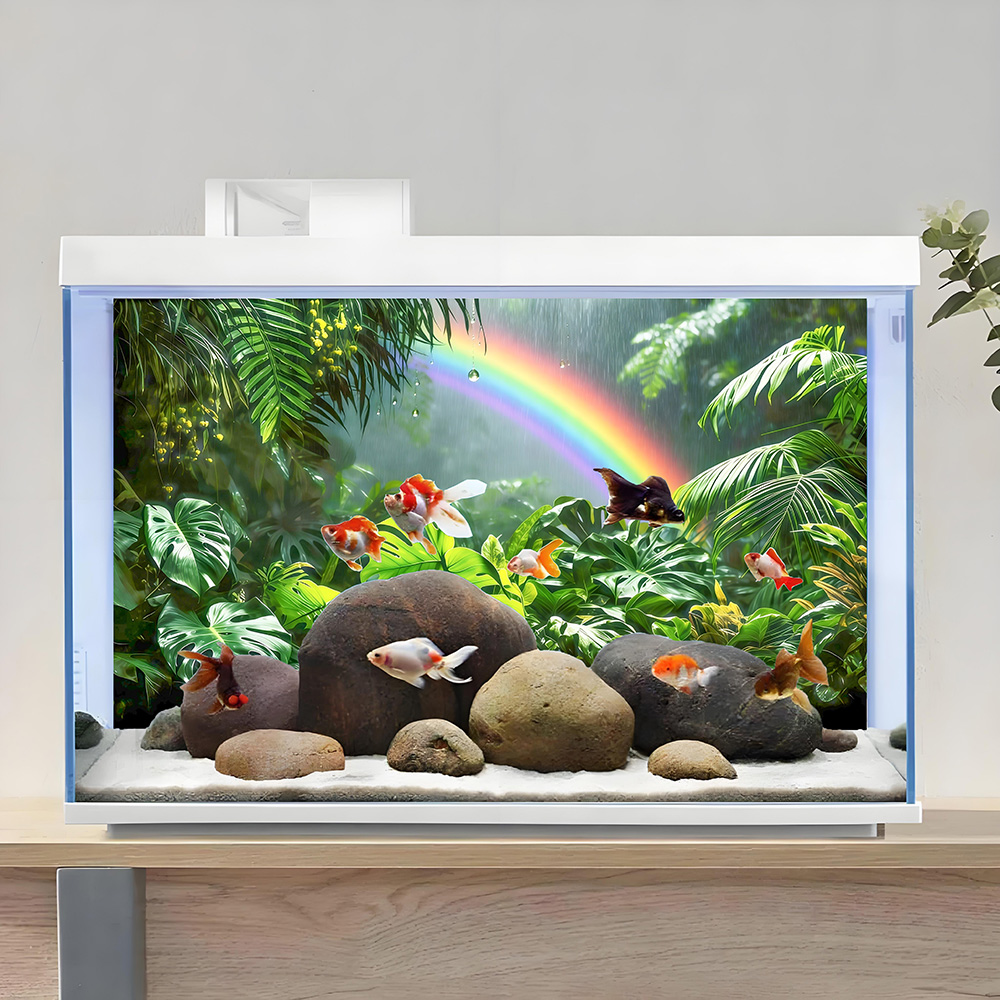 Aquarium Fish Rainbow - 熱帯雨林の虹、水槽背景画、水槽ステッカー、前面粘着式、水槽造園装飾