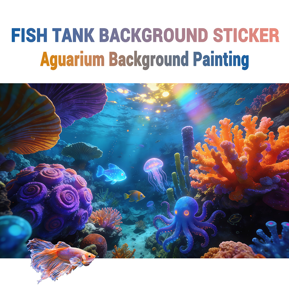 Aquarium Fish Rainbow - 虹の光の下の水中世界、水槽ステッカー、水槽風景装飾、水槽造園装飾品