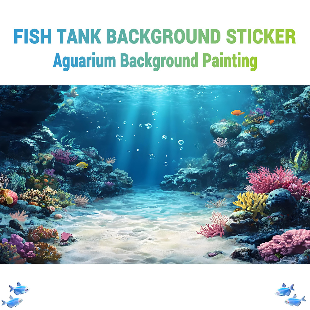 Aquarium Fish Rainbow - レインボーコーラルリーフ、水槽背景画、水槽背景画ステッカー、前面粘着式、風景装飾品