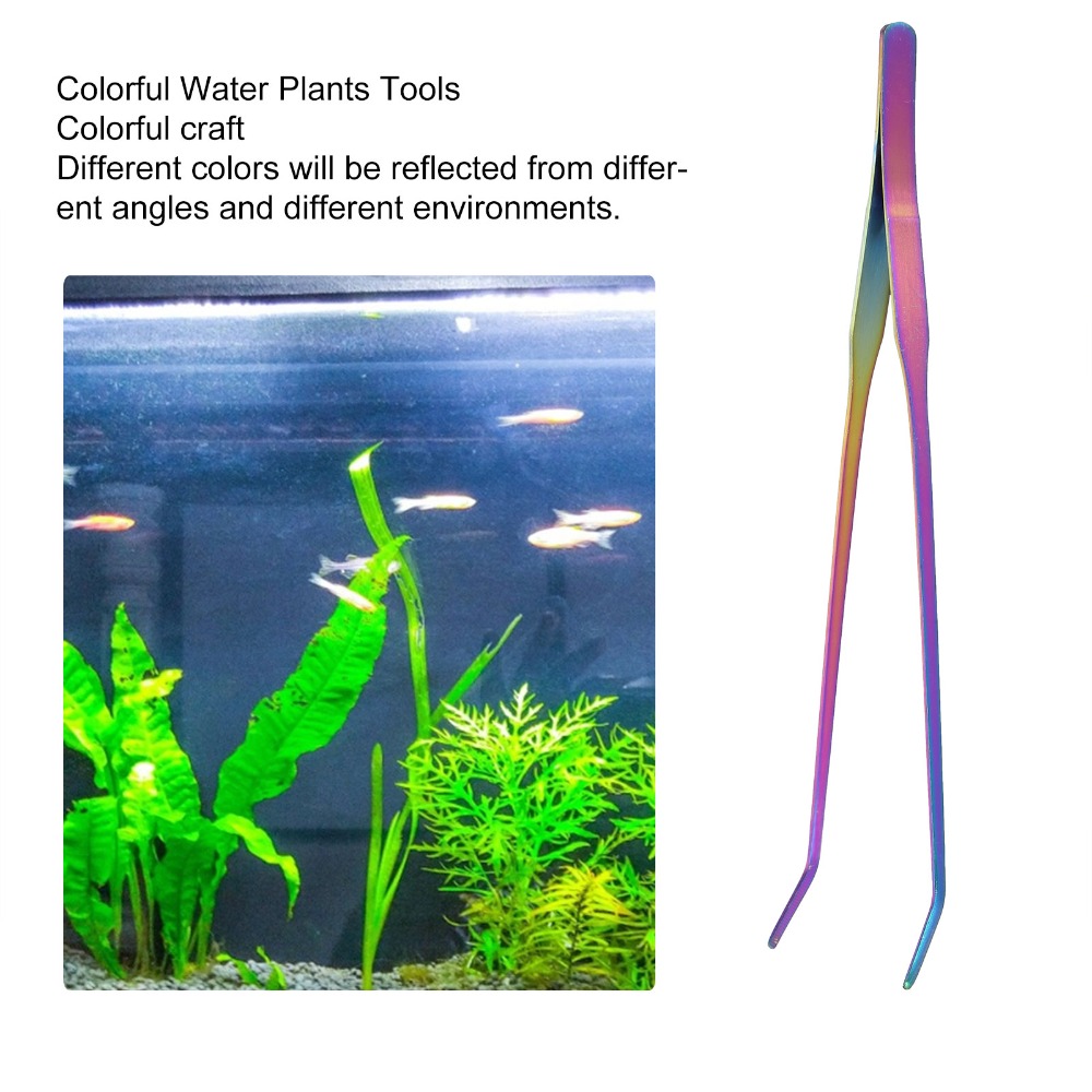 Aquarium Fish Rainbow - ステンレス製水槽用ピンセット ロングピンセット 長さ27cm 水草用トング カーブデザイン レインボー餌やりツール
