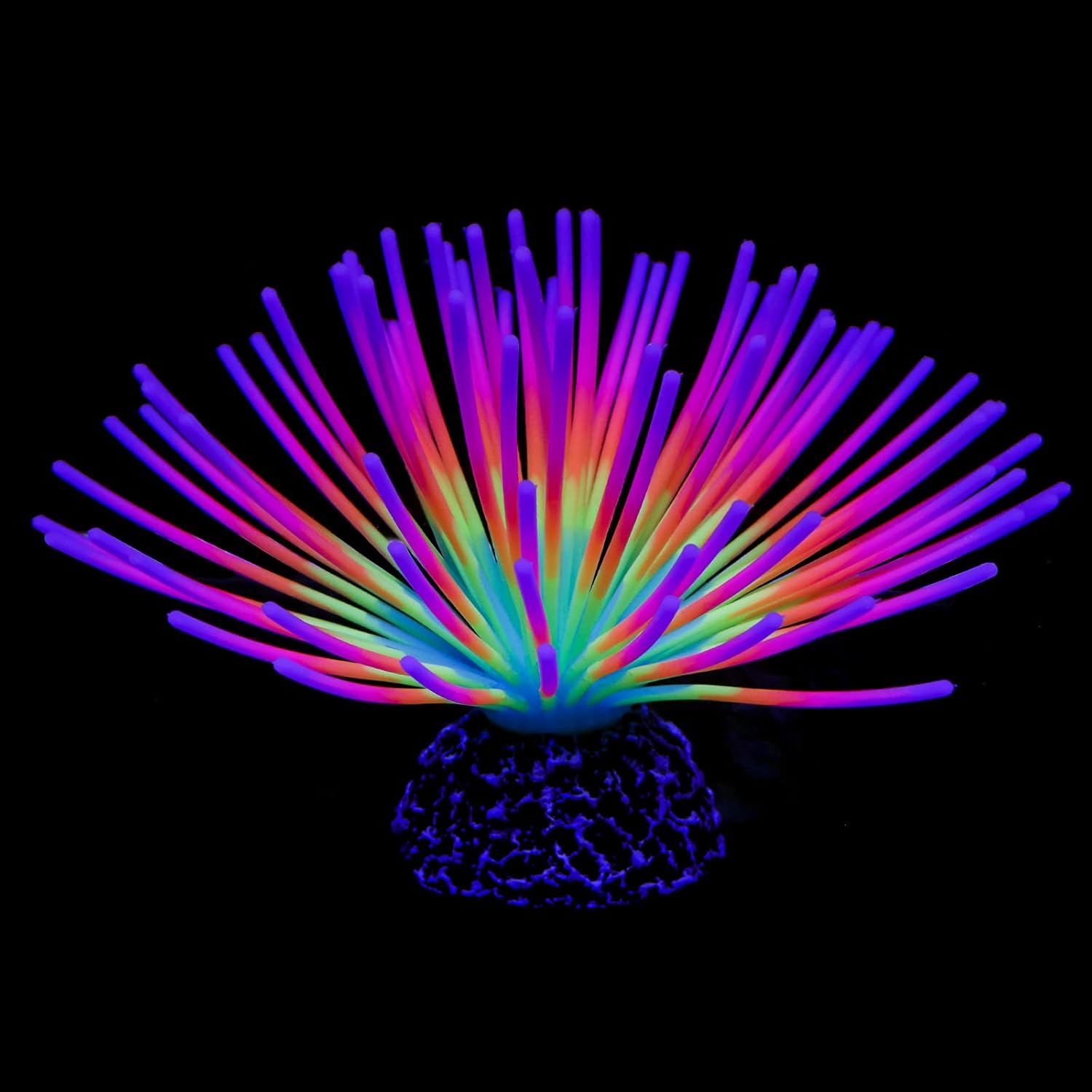 Aquarium Fish Rainbow - 水槽用模造レインボーウニボール人工シリコンオーナメント、発光効果付き、魚タンクの景観装飾用