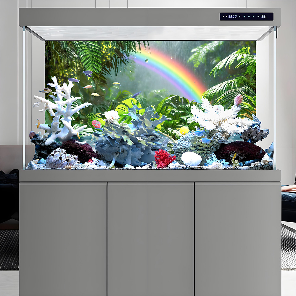 熱帯雨林の虹、水槽背景画、水槽ステッカー、前面粘着式、水槽造 - Aquarium Fish Rainbow のレビューと価格