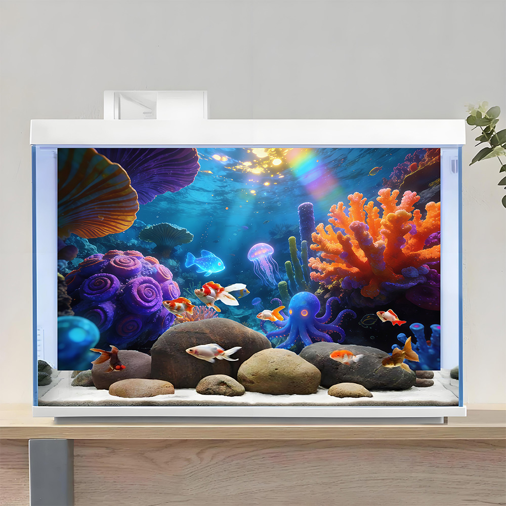 虹の光の下の水中世界、水槽ステッカー、水槽風景装飾、水槽造園 - Aquarium Fish Rainbow のレビューと価格