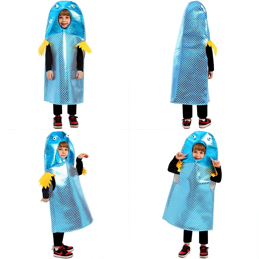 光沢のある青い魚のコスチューム、メタリックな鱗模様プリントの - Aquarium Fish Yellow のレビューと価格