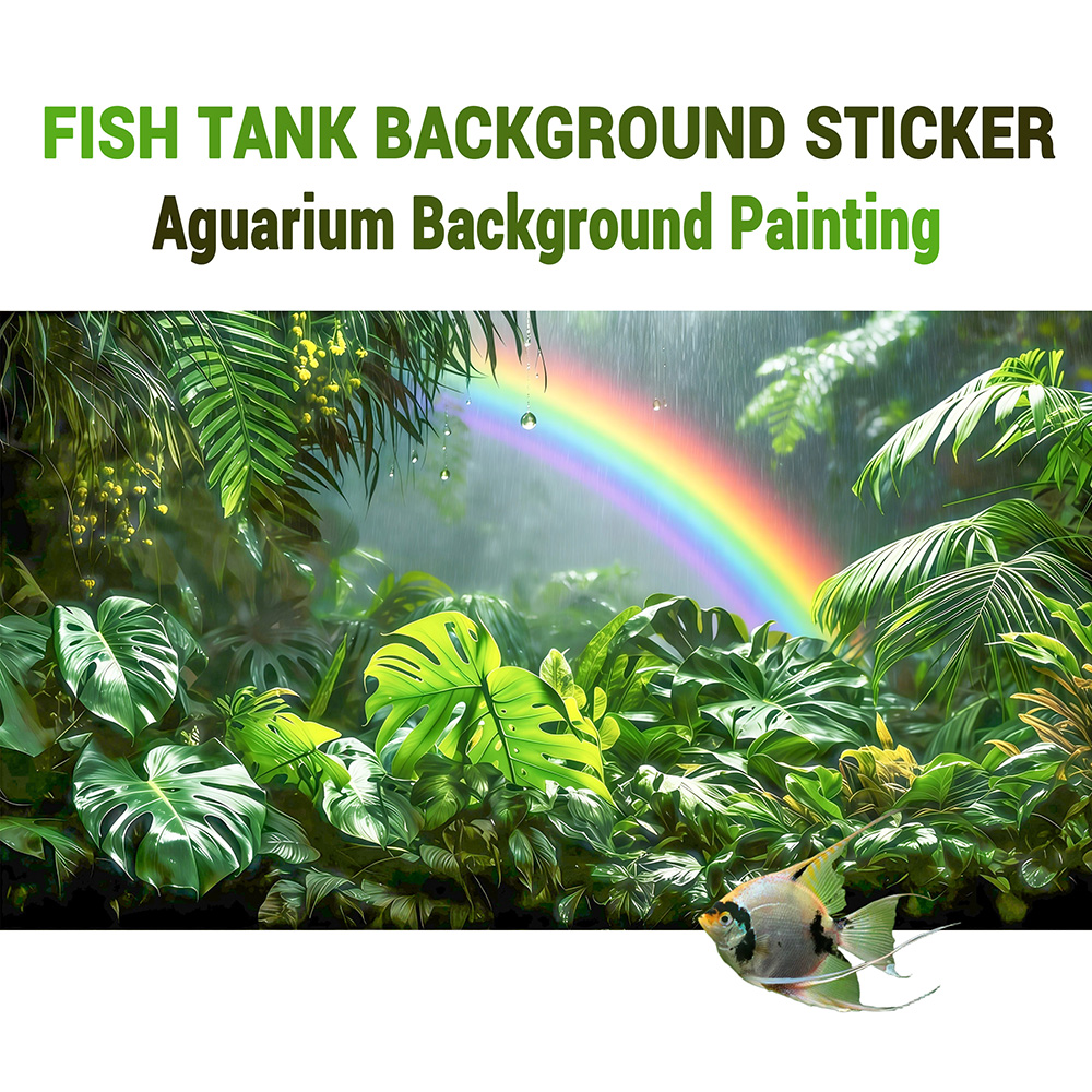 熱帯雨林の虹、水槽背景画、水槽絵画ステッカー、前面粘着式、風 - Aquarium Fish Rainbow のレビューと価格